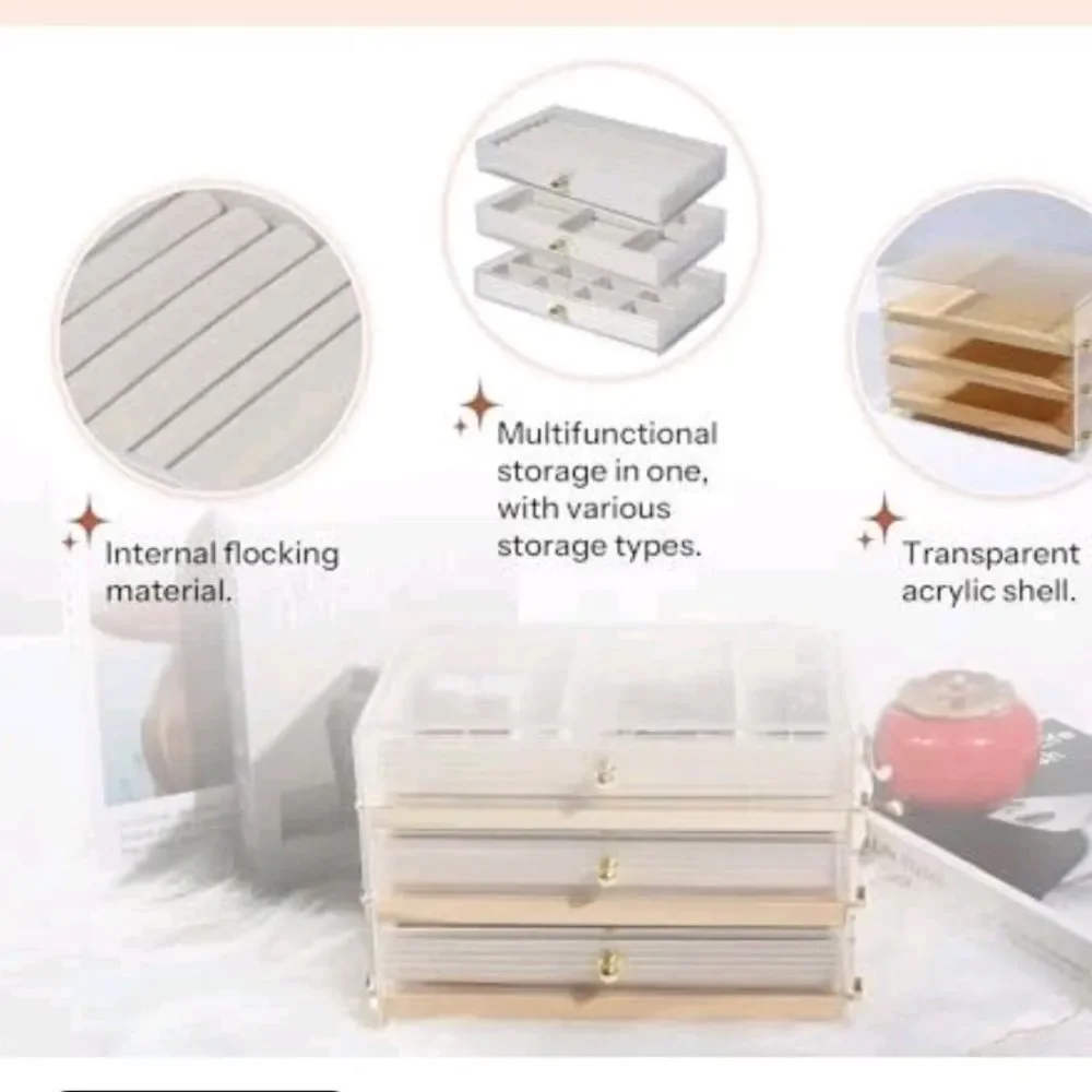 NIB Acrylic Jewelry /Organizer with Wood And Gold Accents